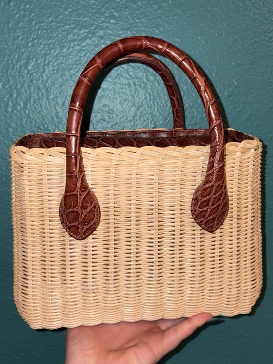 Giósa Milano Handbags - Giósa Milano Woven Rattan Tote with Brown genuine alligator leather